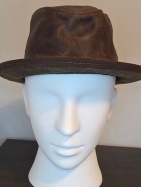 American Hat Makers Soho Trilby Leather Fedora Hat Brown Distressed Made USA